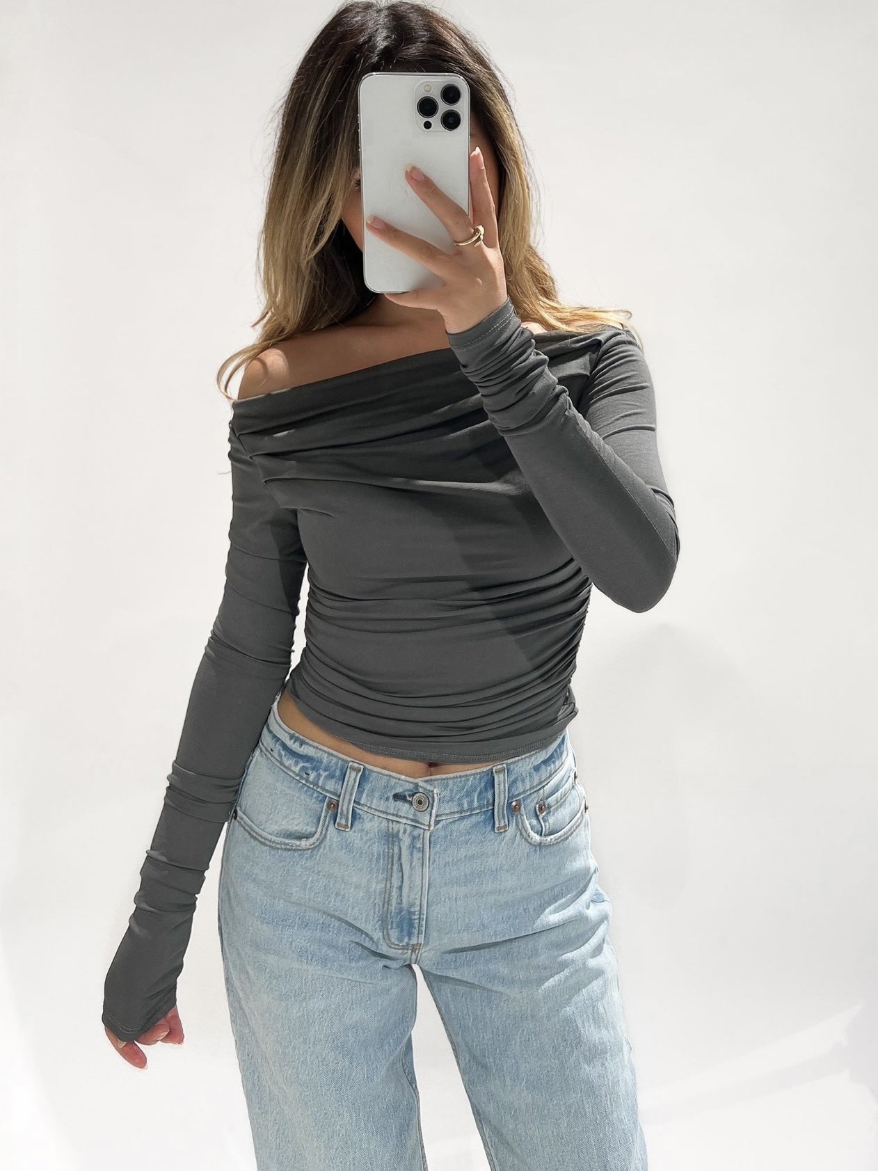 DRAPED TOP GREY